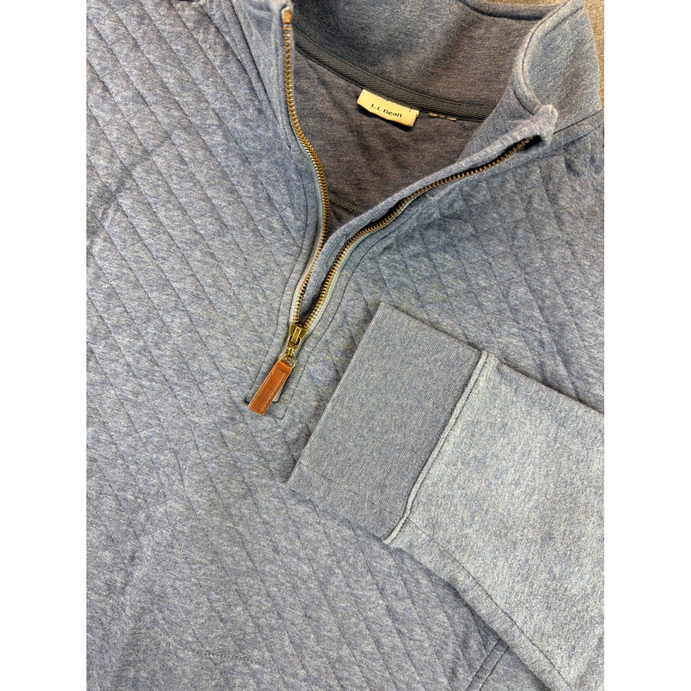 L.L. Bean Quilted Quarter Zip Pullover Women 2X Blue Heather 508092 Diamond Knit